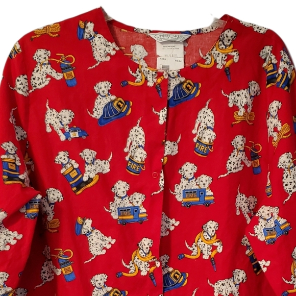 Cherokee Inspired Comfort Fire Dept Dalmation Dog Scrub Top - Picture 2 of 14